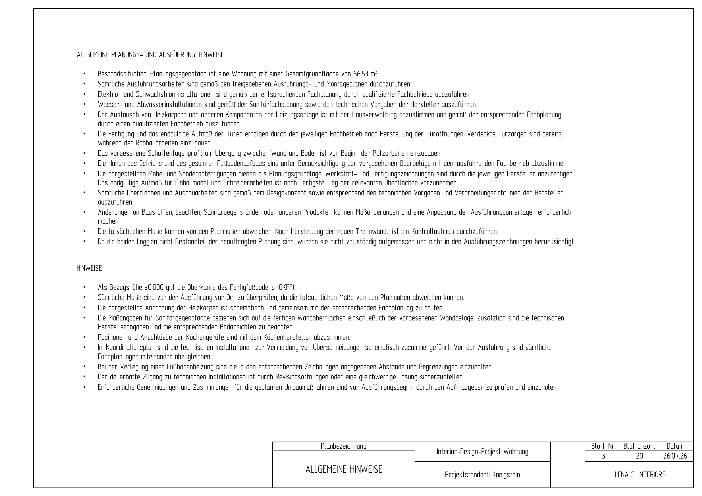 Allgemeine Hinweise — Technische Zeichnungen & Ausführungsplanung