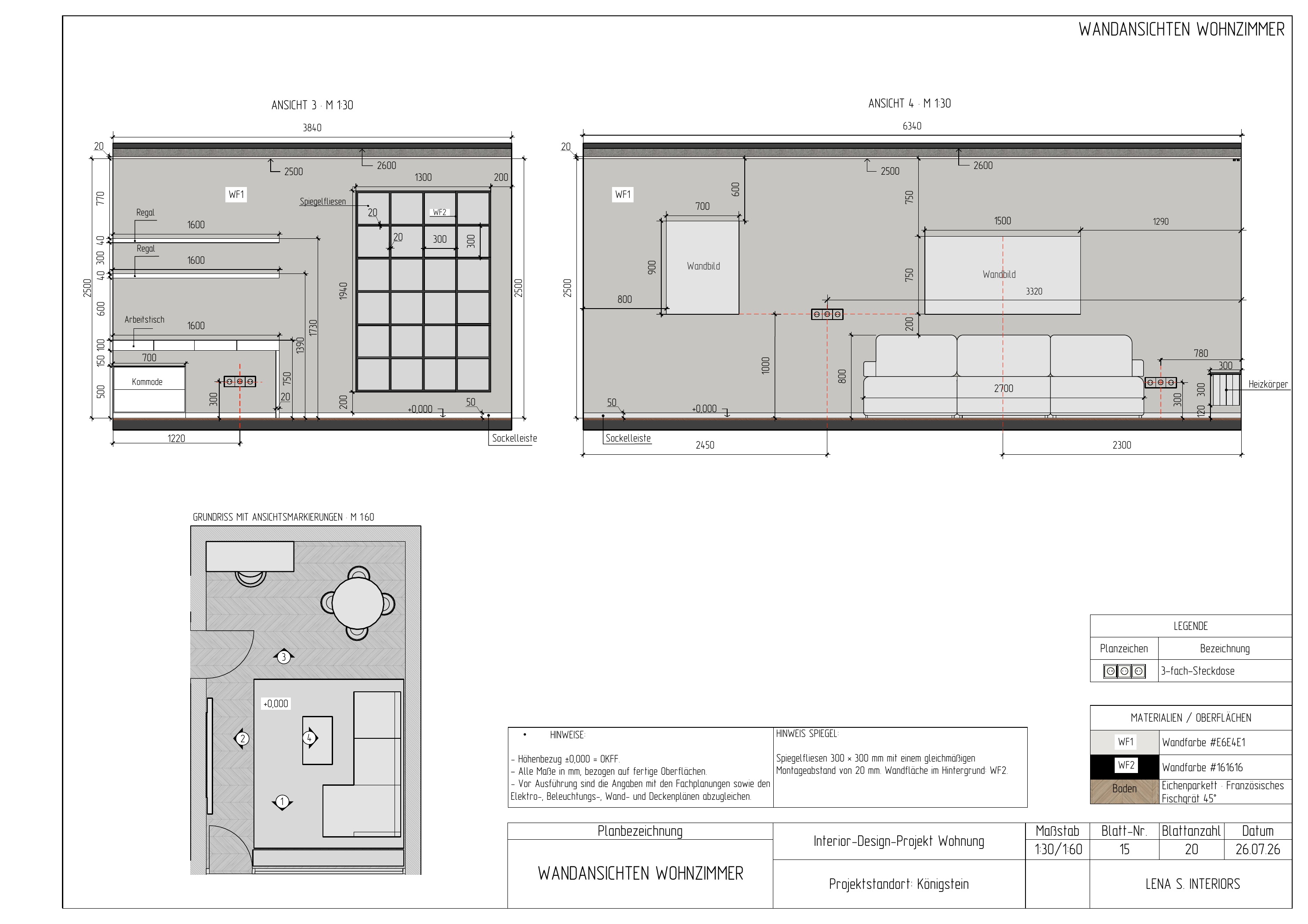 Wandansichten Wohnzimmer II — Technische Zeichnungen & Ausführungsplanung
